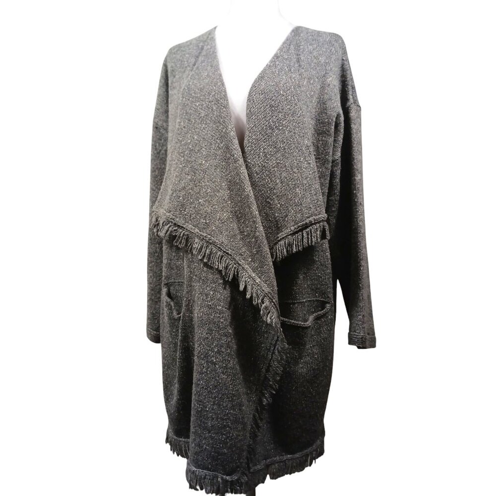 Soft Joie, Large, Heather Gray, Open Front, Wrap Cardigan Sweater, With Fringe